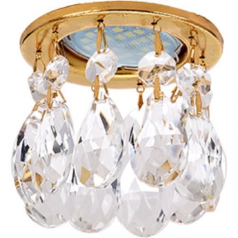 Светильник ECOLA MR16 CR1006 GU5.3 Glass Стекло Круг с каплевидными хруст. на прямом подвесе Прозрачный / Золото 84x100
